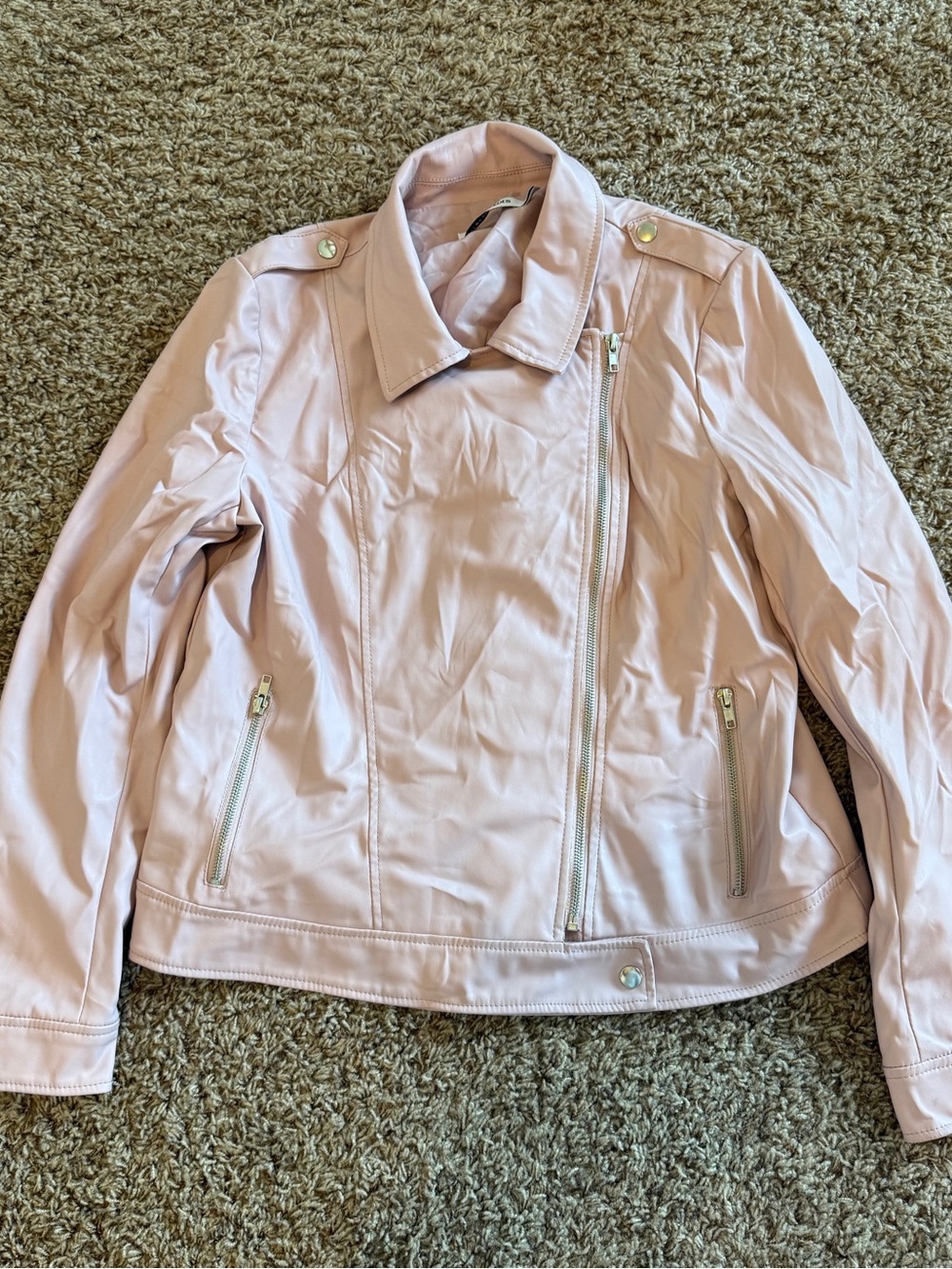 Women's Light Pink/ lavender Faux Leather Moto Jacket